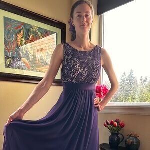 Plum maxi dress / lace and georgette/ elegant/ Size 10